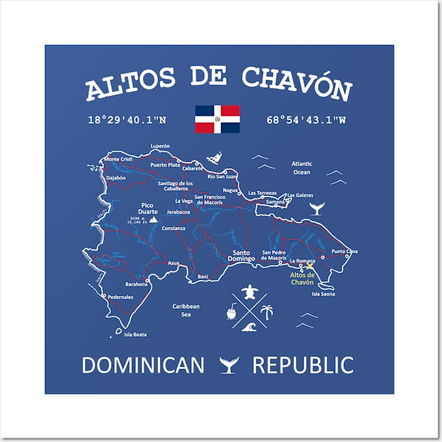 Altos de Chavón Dominican Republic Flag Travel Map Coordinates GPS Wall Art by French Salsa